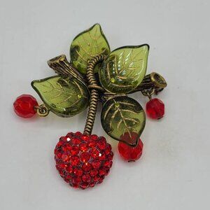 Sweet Romance Crystal Strawberry Brooch Collectible